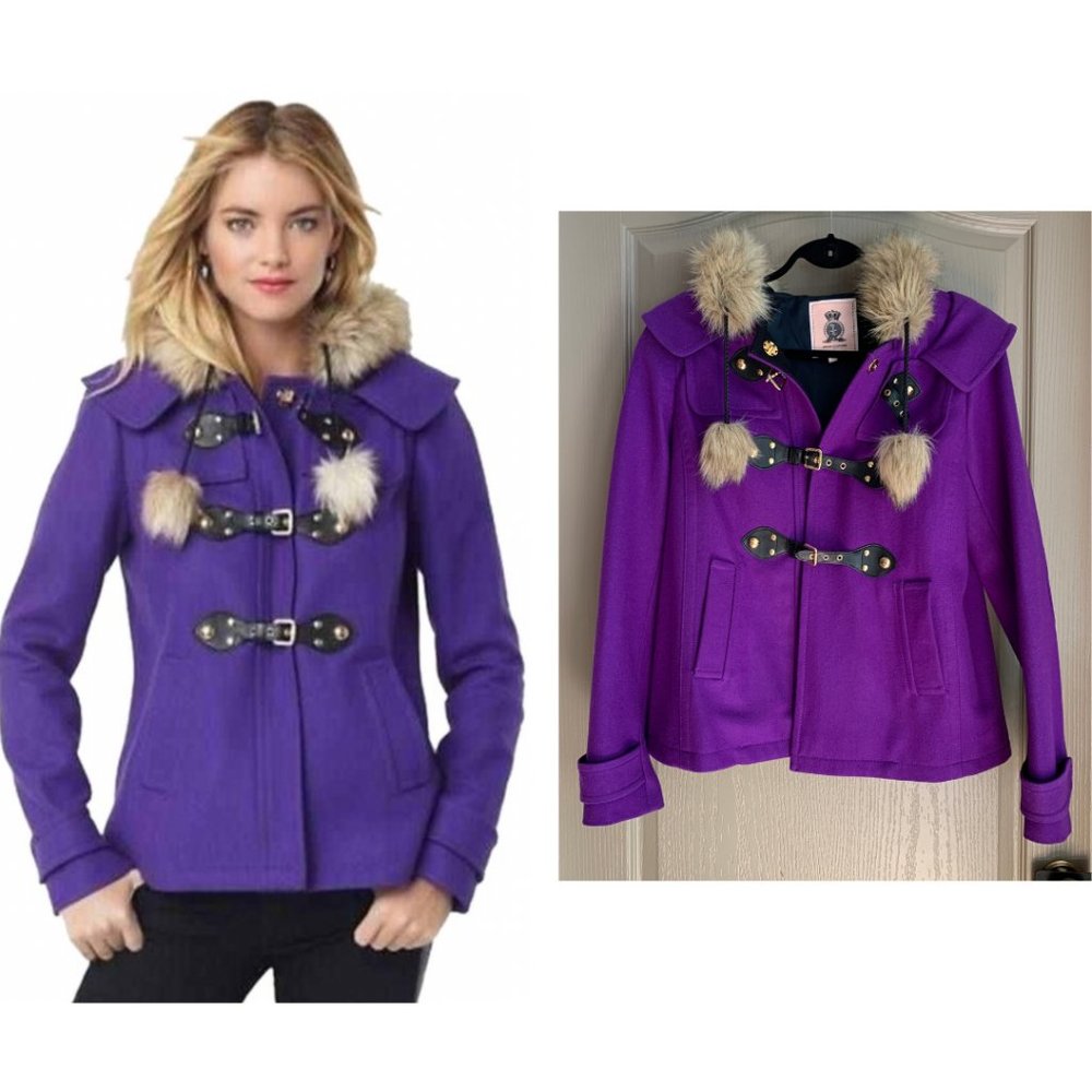 quiet luxury purple pea coat toggles y2k snow bunny